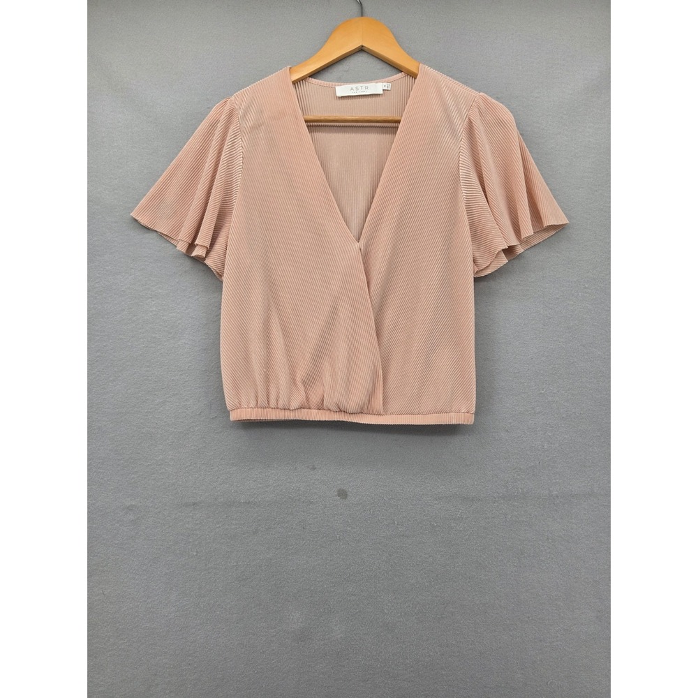 ASTR The Label Blush Pink Pleated Wrap Top M Accordion Flutter Sleeve Blouse